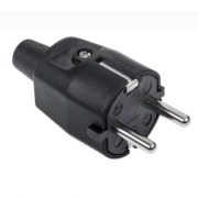  Rubberized middle-wired flying plug with earthing, black