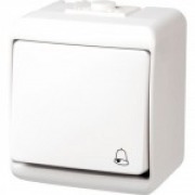  AQUASTAR wall mounted push switch with bell symbol, white, IP44 (STOCK CLEARING SALE WHILE STOCK LASTS)