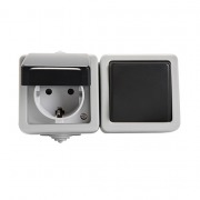  TEKNO 1 p�lus� kapcsol�+dugalj gyermekv�delemmel, falon k�v�li, IP54